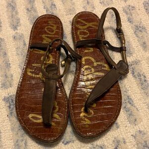 Sam Edelman Dark Brown Croc-Embossed Sandals